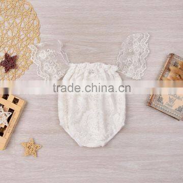 S33629W Summer 2017 Infant Baby Girl Flower Lace Butterfly Sleeves Romper Sunsuit Jumpsuit photo-3