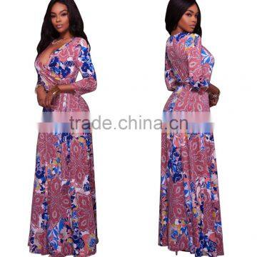 Ebay Hot Selling Cheap Women Contrast Color Chiffon Long Maxi Dress