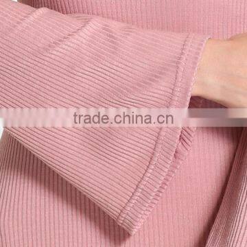 Hot Selling 100 Cotton Pink Skin Tight Knitted Vent Hem Sweater Dress With Wide Sleeves photo-5