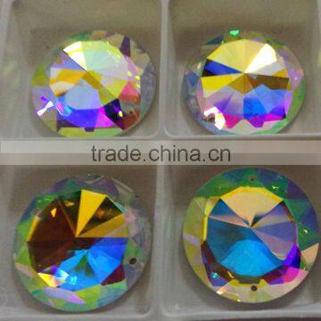 Crystal AB Glass Flat Back no Hotfix Crystal Element Brilliant Round Flat Back Stone With Two Holes photo-2