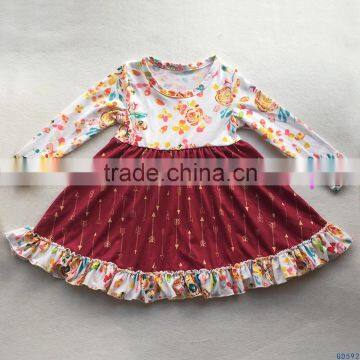 Boutique Little Girls Flutter Dresses Wholesale Kids Long Sleeves Ruffled Arrow Frock Dresses GD592