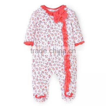 Flower Printed Long Leg Lace One-Piece Toddler Girl Jumpsuit