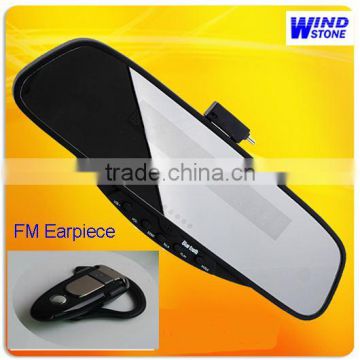 Wireless FM Earpiece and Battery Car Bluetooth Handsfree Rearview Mirror