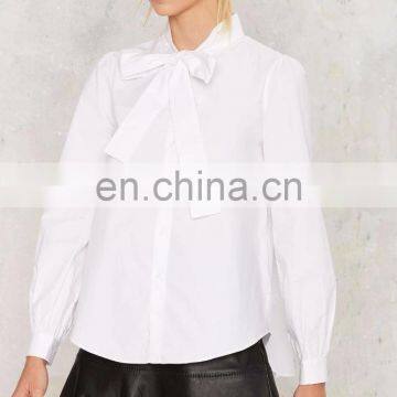 2016 New Designs White Long Sleeve Cotton Blouses for Women photo-3