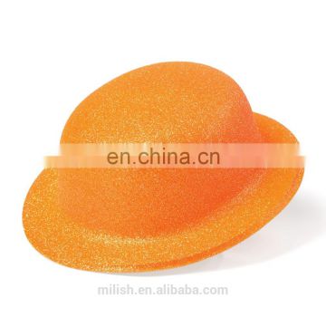 MH-2141 Classic Party kit PVC Plain Orange Glitter Plastic Top Bowler Derby Hat