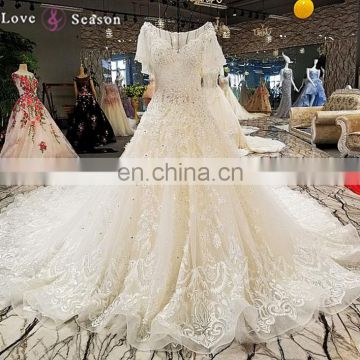 LS00306 beaded gowns wedding dress women turkey new design floor length beaded lace wedding dress