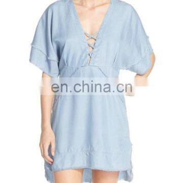 C103 Lace Neck Cover Up Tunic Beach Kaftan