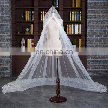 HSP1703 White 3 Meters Long Bridal Veils 1 Tier Layer Vintage Wedding Accessories Wedding Veil Lace Appliques photo-4