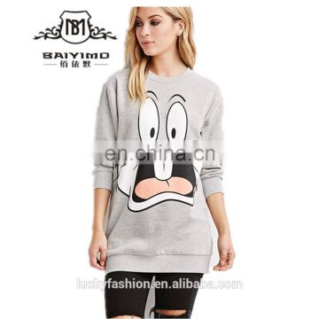 2017 BAIYIMO Bulk Cotton Printed Long Off White Fleece Women Hoodies