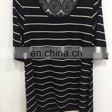 Bud silk joining together lady's T-shirt sleeve in black and white stripes