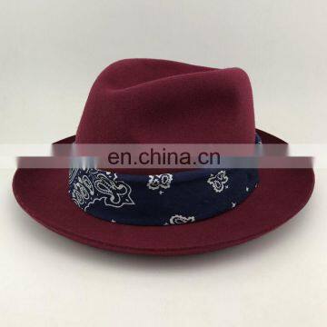 SS2017 Wool Felt Bandana trimmed Fedora Hat