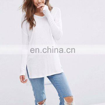 OEM Plain Printed long sleeve t-shirt/ longline t shirt/ extended t shirt wholesale