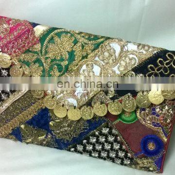 Trendy Rajasthani Zari Embroidered Traditional Indian Vintage Banjara Coin Clutch Tribal Ethnic Gypsy Clutch Handbag Pouch Bag