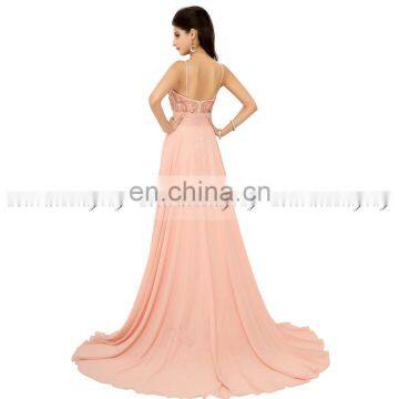 Unique Beading Beading Spaghetti Strap Chiffon Zipper A Line Long Blush Evening Dresses AJ018 photo-4