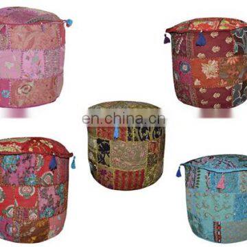 Indian Hand work Home Decor Patchwork Embroidery Work Ottoman Cotton Pouf Cover Living Room Ottoman Cover wholesale Lot