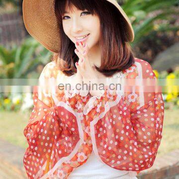 2015 fashion design polyester chiffon summer blke raglan sleeves stole(PP621DL-P)