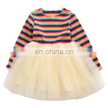 2020 autumn girls mesh dress with wings rainbow stitching base skirt