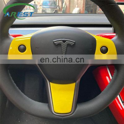 Gorgeous yellow for Tesla Model 3 Steering wheel patch decoration Interior Modified Model Y accessories