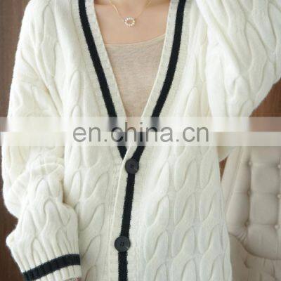 Women Fashion V Neck Plus Size Thick Cable Knit Cardigan Sweater photo-4