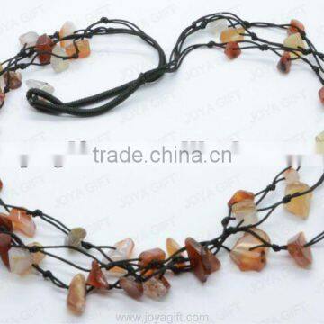 3Wire Knotted Red Agade Chip Necklace