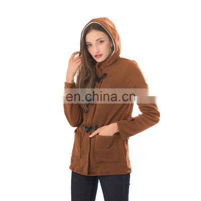 Wholesale Custom-made Women's Horn Button Jacket Mid-long Sleeve Casual and Comfortable Fall Winter Loose Sport Jacket Jogging j photo-3