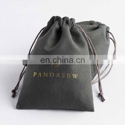 PandaSew custom logo printed small mini velvet suede drawstring pouch bag for jewelry