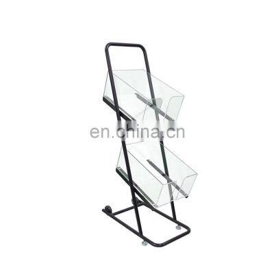 Metal Display Rack 2 Layers Acrylic Magazine Holder Brochure Holder Magazine Rack for Office photo-4