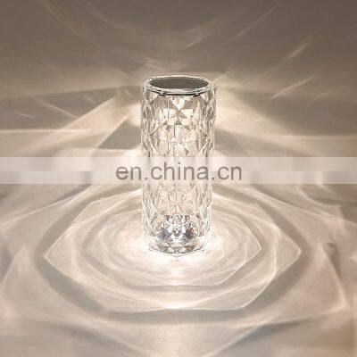 Amazon Drop Shipping Cylindrical Decorative Beside Rose Acrylic Led Crystal Table Lamp Modern