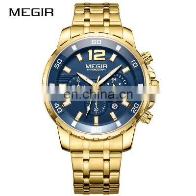 Top Brand Watches New Men Business Calendar Chronograph Luminous Clock Quartz Military Heavy Dial Megir 2068 Mens Luxury Watch