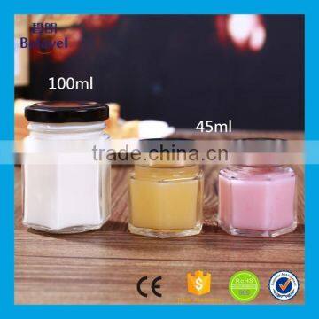 45ml 100ml food grade glass honey jar clear glass hexagonal jar