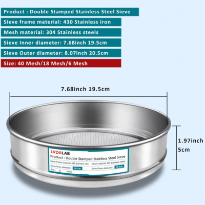 304 Edelstahl-Sieb für Laboratorium, 40 Mesh 0,45 mm, 18 Mesh 1 mm, 6 Mesh 3,5 mm Porengröße Prüfsieb, 7,9 Zoll (20 cm) photo-5