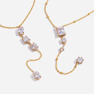 18K Gold Plated Stainless Steel CZ Tassel Necklace & Bracelet DIY Charm