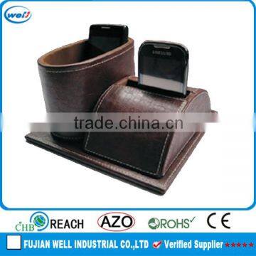 pu leather wood phone holder