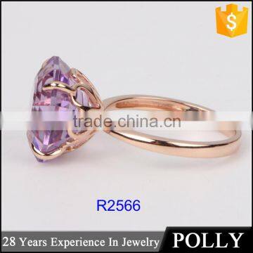 Latest Dubai Gold Ring Design for Girls Single Stone Finger Amethyst Ring photo-5
