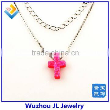 Synthetic Cross Opal Gemstone/ 925 Sterling Silver Jewelry/opal Cross Necklace photo-2