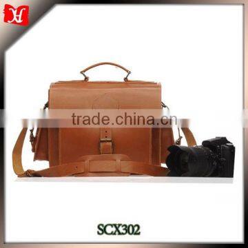 High quality OEM leather camera bag with bulkle in the front of bag