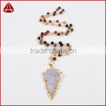 Fashion Jewelry 2016 Genuine Brown Agate Arrowhead Necklaces Agate Jasper beaded Necklace