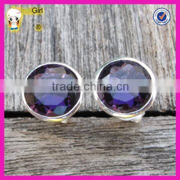 Simple design wholesale silver stud earring for girls fashion gemstone amethyst stone stud earring