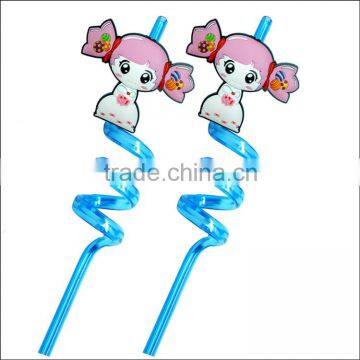 Lovely rubber drinking straw with pvc cartoon design