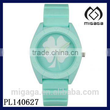 fashion silicone three hands analog quartz watch-silicone Four Leaf Clover analog watch