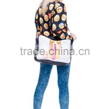 2016 Hot Fashion 3D Emoji Printing One Side Leather Courier Bags Shoulder Bag Message Bags photo-4