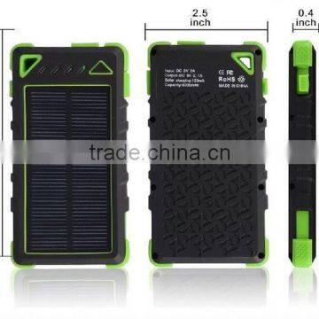 2016 new product dual USB 2.1A output solar waterproof power bank 8000mah