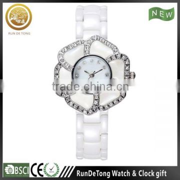 Flower shaped case white color ceramic watch for girls