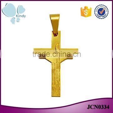 Hot sale gold filled jewelry stainless steel fire scriptures cross necklace pendant