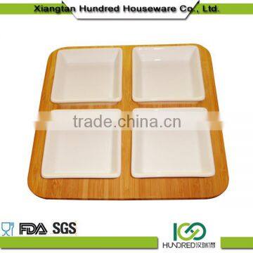 sushi square bamboo Tray with 4 dishes serving tray for food