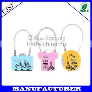 cute 3-digital code retractable steel cable lock