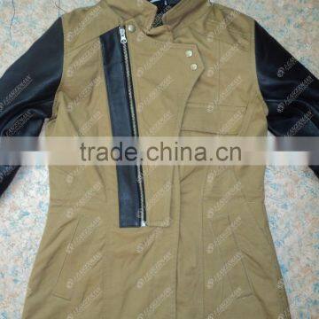 Khaki Denim Jacket With Leather Sleeves and Inside 100% Original DuPont Kevlar for Bike Ridding