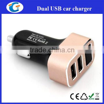 Metallic car charger with two USB ports with Blue Color Voltmeter