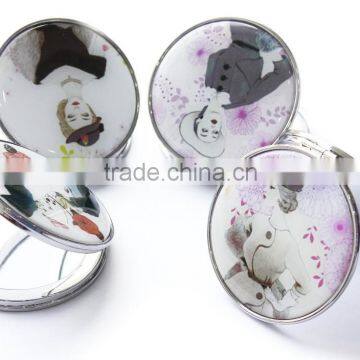 2015 hot sales double side round plastic mini compact pocket mirror,MF201
