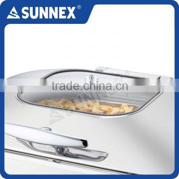 SUNNEX Modern Design Mirror Finish Stainless Steel Glass Lid Digital Control Full Size 8.5 Litre Catering Electric Chafing Dish